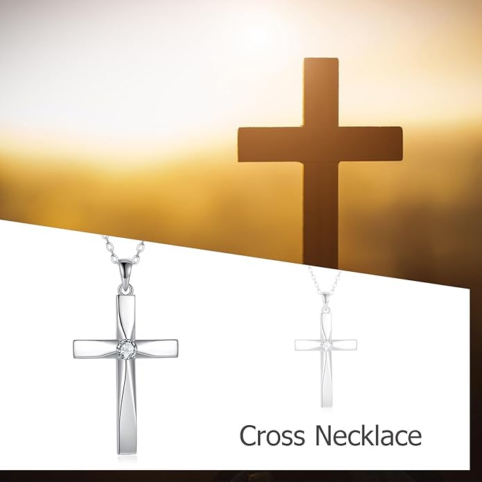 ONEFINITY Religious Cross Pendant Necklace Sterling Silver Origami Cross Pendant Gifts for Women Men Jewelry
