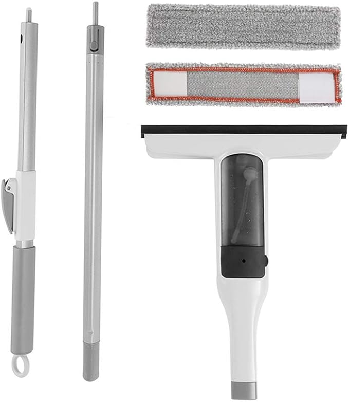 Window Squeegee Cleaner, JEHONN 3 in 1 Window Cleaning Tools with Spray Scrubber Handle Window Washer for Glass Outdoor