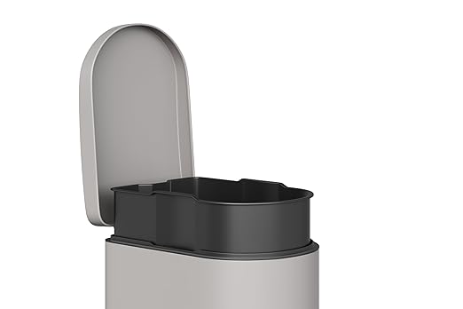 Garvee 2.6 gal / 10 L Metal Bathroom Trash Can with Lid, Slim Waterproof Garbage Can for Bedroom, Small Step-on Trash Bin with Inner Bucket, Rear Handle, Soft Close Lid, Grey