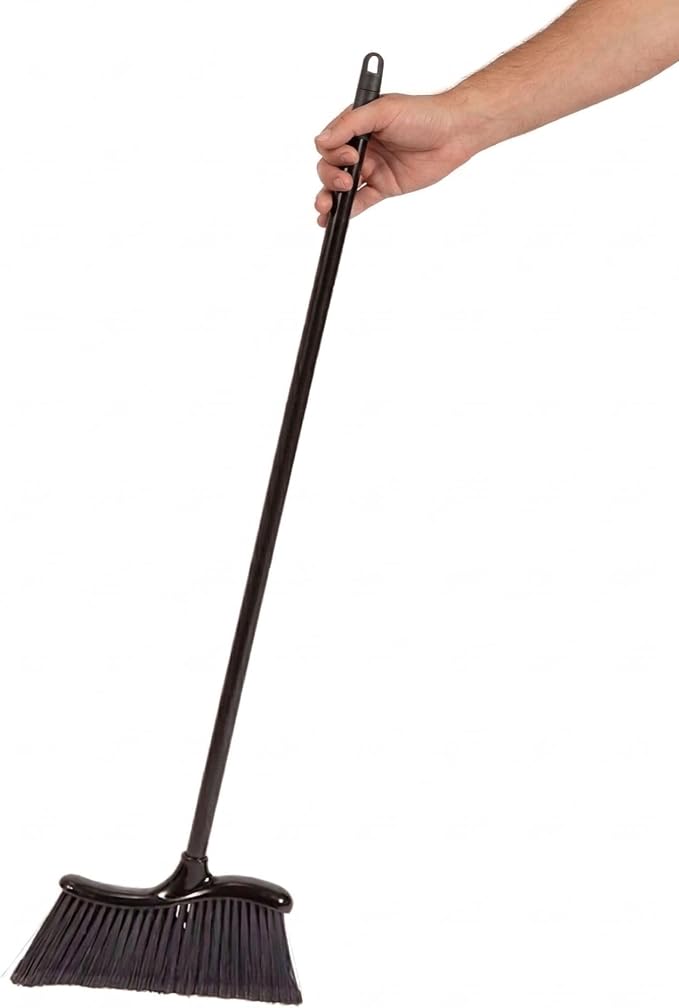 Restaurantware RW Clean 12 x 2 x 39 Inch Angle Broom 1 With Clip Back Sweeping Broom - Dustpan Sold Separately Flagged Bristles Black Plastic Restaurant Broom Lightweight Heavy-Duty