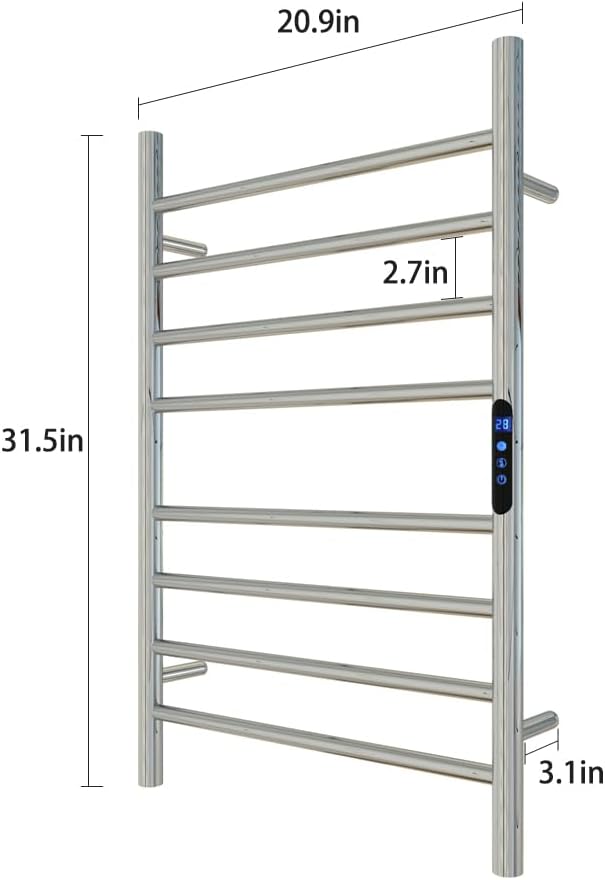 KWW Heated Towel Rack, Remote Control with APP Tuya, Towel Warmer with Timer, Wall Mounted Hot Towel Warmer for Bathroom (Polished, 7Bars)