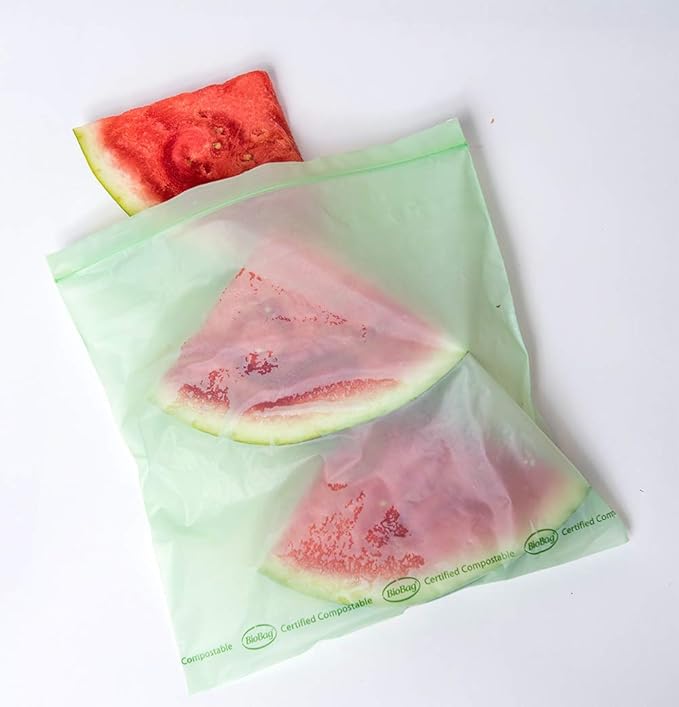 BioBag 100% Certified Compostable Resealable Food Storage Bags, 180 Count, Gallon, Perfect for Refrigerator or Freezer