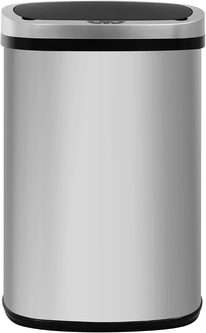 Furniture of America Verbena 13 Gallon Metal Household Trash Can Motion Sensor Lid for Kitchen, Silver