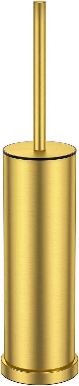 Brass Gold Toilet Brush and Holder Set,Stainless Steel Heavy Duty Toilet Bowl Brush,Extra Long Handled Modern Toilet Cleaner Brush with Replaceable Head, Removable Inner Bowl, and Splash Protection