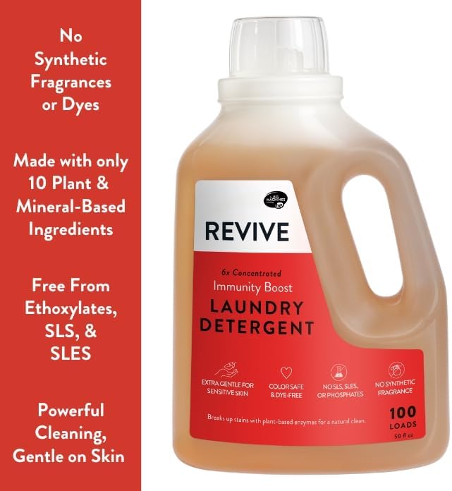 Immunity Boost Liquid Laundry Detergent 50oz by Revive Essential Oils - Ultra Concentrated, Synthetic Fragrance Free, Stain Fighting, Essential Oils