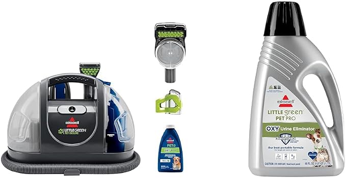 Bundle of Bissell Little Green Pet Deluxe Portable Carpet Cleaner and Car/Auto Detailer, 3353, Gray/Blue + BISSELL Pet Pro Oxy Spot & Stain