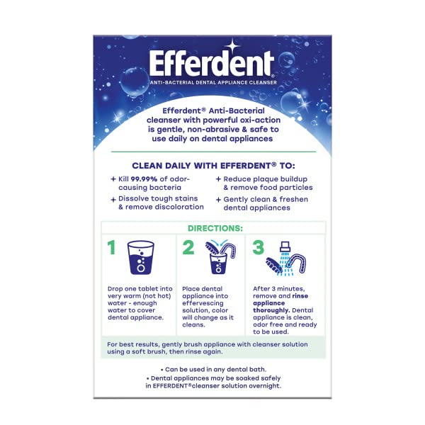 Efferdent Retainer Cleaning Tablets, Denture Cleaning Tablets for Dental Appliances, Minty Fresh & Clean, 90 Count. (Pack of 3)