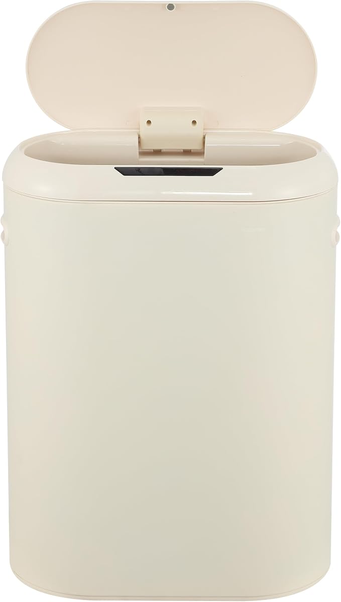 happimess HPM1016D Robo Kitchen 13.2-Gallon Slim Oval Motion Sensor Touchless Trash Can with Touch Mode, Fingerprint Resistant, Modern, Minimalistic for Kitchen, Office, Bathroom, Limestone Beige