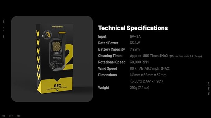 Nitecore BlowerBaby BB2 USB Rechargeable Electronic Air Duster Blower for Camera, Keyboard, Laptop Cleaning with Built-in LED, Include Cable Organizer
