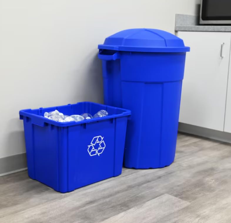 14 Gallon Blue Indoor or Outdoor Recycling Bin Stackable Made in The USA from 100% Recycled Products