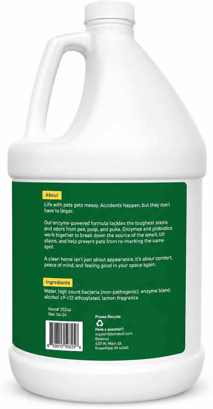 | Pet Enzymatic Stain & Odor Eliminator for Strong Odors Around the Home - Carpet Cleaner for Dog & Cat Urine - Gallon Jug