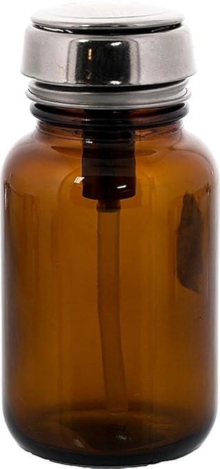 MENDA 35315 Amber Glass Dispensing Bottle with Stainless Steel One-Touch Pump, 4oz Capacity