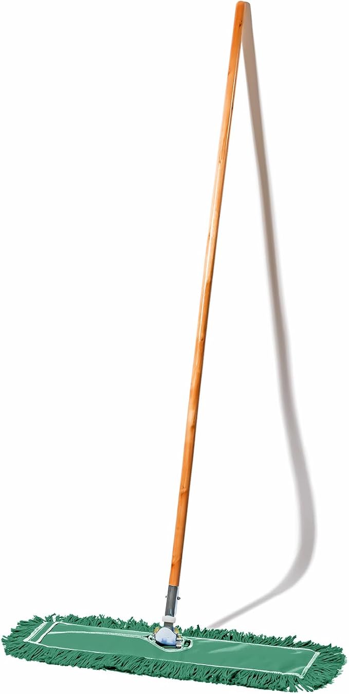 24 Inch Green Commercial Dust Mop & Floor Sweeper – Wood Handle Floor Mop for Tile, Hardwood & Concrete