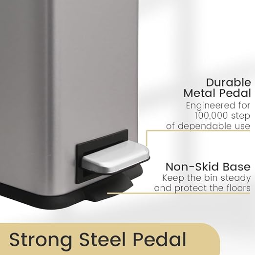5 Liter / 1.3 Gallon Trash Can with Removable Liner, Soft Close lid & Step Pedal, Stainless Steel Trash Bin for Bathroom,Bedroom,Home Office,Grey
