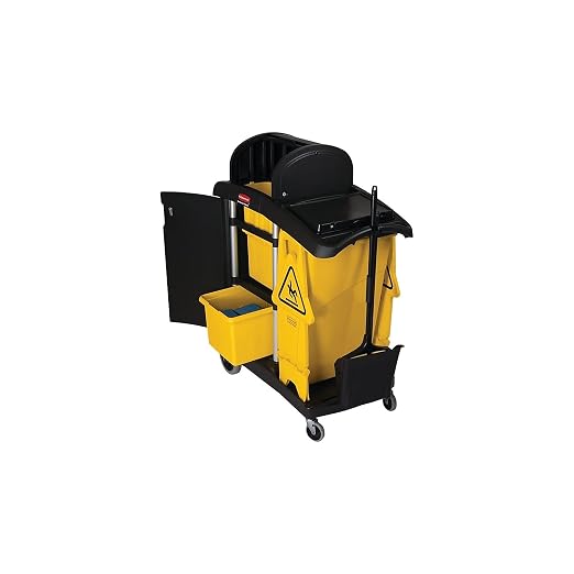 Rubbermaid Commercial Products Industrial High Capacity Storage Janitorial Cart with Wheels/Casters Two Caddies and Zippered Yellow Bag for School/Retail/Hospitality/Restaurant Black