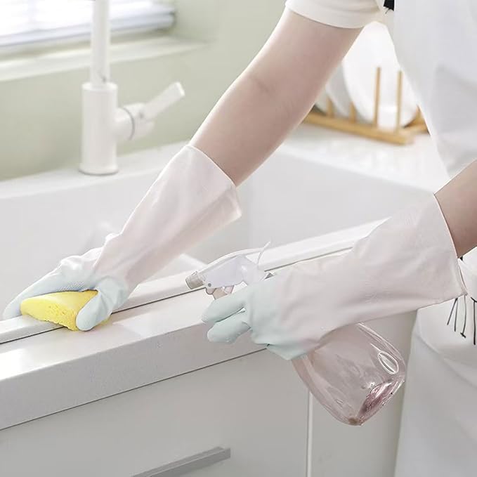 Kitchen Cleaning kit, 3 Pairs Reusable Waterproof Household Dishwashing Cleaning Gloves, 6 PCS Steel Wool Scrubbers with Handle, 5 PCS Crevice Cleaning Brush Set.