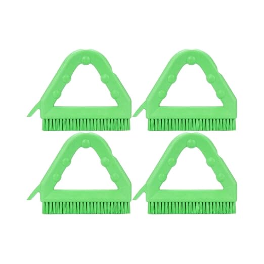 SPARTA Plastic Commercial Grout Brush, Triangle-Shaped Scrub Brush with Scraper and Two Threaded Holes for Attaching Handle (Sold Separately), 9 x 7 x 7 Inches, Lime, (Pack of 4)