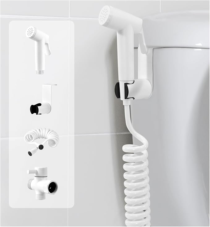 Handheld Bidet Sprayer Kit for Toilet, for Feminine Wash, Bidet Faucet Cloth Diaper, Baby Wash, Pet Wash or Toilet Cleaning, with Spring Type Bidet Hose (White)