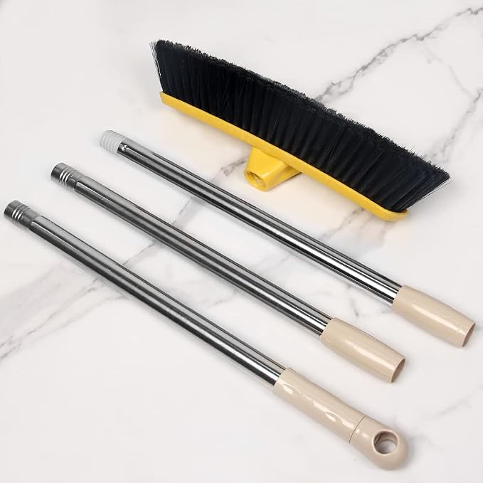Push Broom with Long Handle, Floor Brush 49.6 inch Soft Bristle Broom 12.2" Wide for Cleaning Bathroom Kitchen Patio Garage Deck Tile Floor