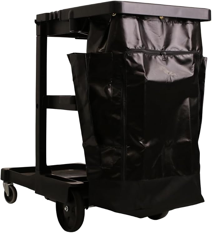 Replacement Housekeeping/GRA/Janitorial Cart Bag with Front Zipper Opening and Side Pockets, Black