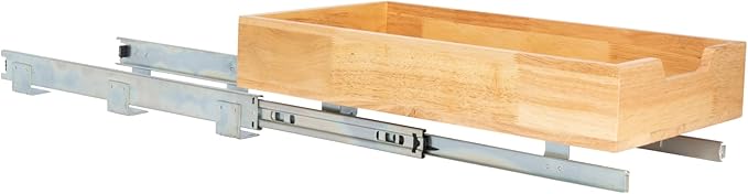 Household Essentials Glidez Steel and Wood Pull-Out/Slide-Out Storage Organizer for Under Cabinet Use - 1-Tier Design - Fits Standard Size Cabinet or Shelf, Brushed Nickel and Natural