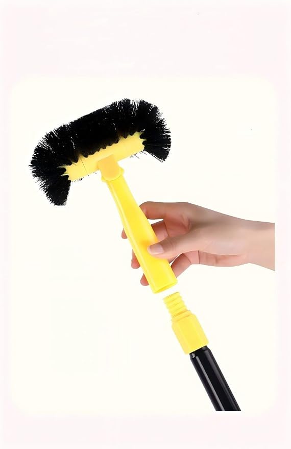 Telescoping Floor Brush, Yellow Black, Long Handle Adjustable 35.4 to 48.42 inches, Brush Head 5.9 x 3 inches, for Bathroom Tile Cleaning