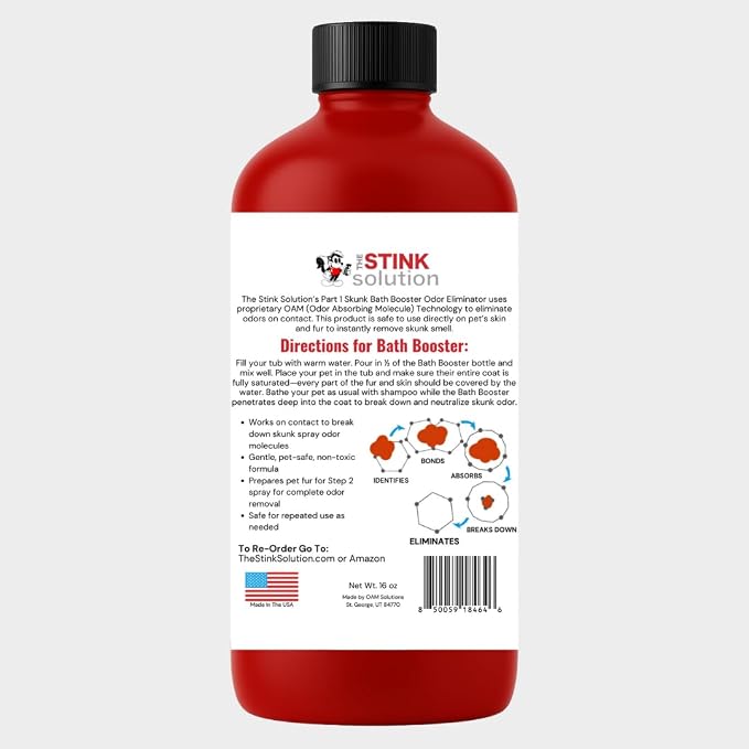 The Stink Solution Skunk Odor Eliminator for Dogs Natural Skunk Smell Remover, Pet Safe Skunk Odor Remover, Skunk Deodorizer & Skunk Neutralizer 16 oz Bath Booster Pomegranate (PART 1)