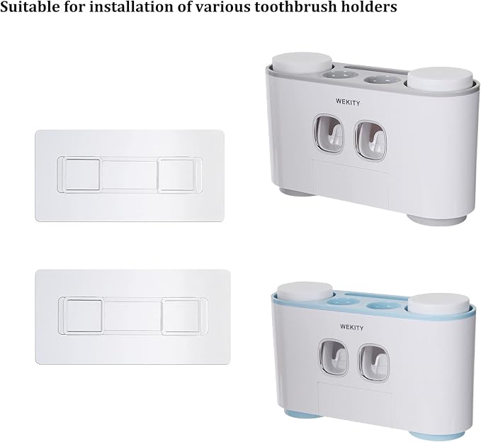 Toothbrush Holder Wall Mounted, WEKITY Multi-Functional Toothbrush and Toothpaste Dispenser for Bathroom, with 5 Toothbrush Slots and 4 Wall Adhesives, 2 Toothpaste Squeezers and 4 Cups