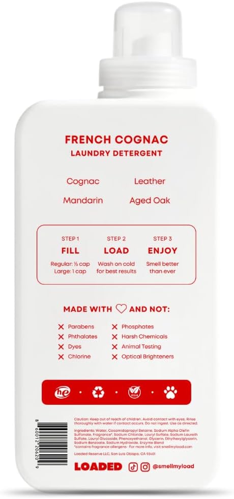 Loaded Laundry Detergent, Luxury Cologne Scented | 50 Loads | Leather & Oak | Skin-Friendly & Plant-Based | Made in USA | 32 oz