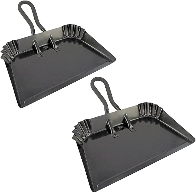 Edward Tools Extra Large Industrial Metal Dust Pan 17” (Pack of 2) - Heavy Duty Powder Coated Steel Does Not Chip or Bend - Great for Large Cleanups - Rubber Grip Loop Handle for Comfort/Hanging
