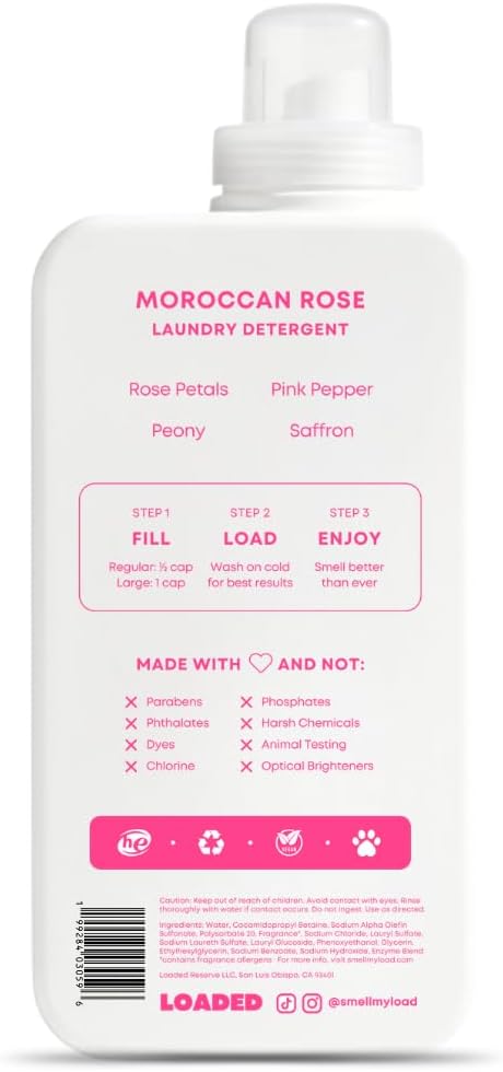 Loaded Laundry Detergent, Luxury Cologne Scented | 50 Loads | Rose Petals & Peony | Skin-Friendly & Plant-Based | Made in USA | 32 oz