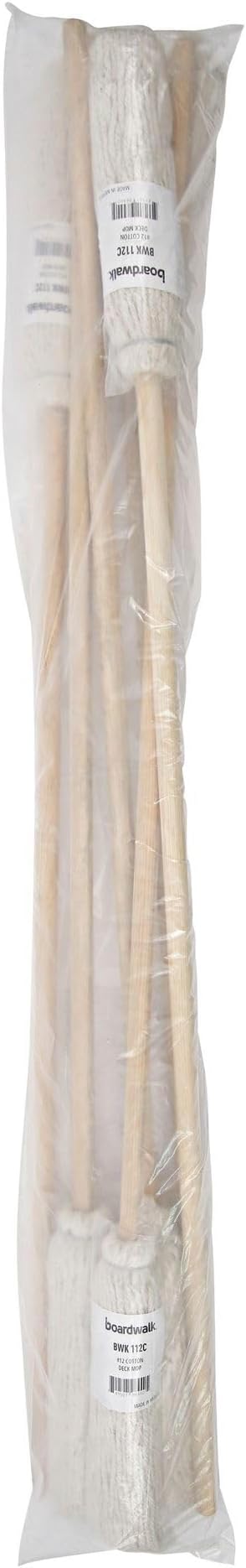 Boardwalk Handle/Deck Mops, 12 oz White Cotton Head, 48" Oak Wood Handle, 6/Pack