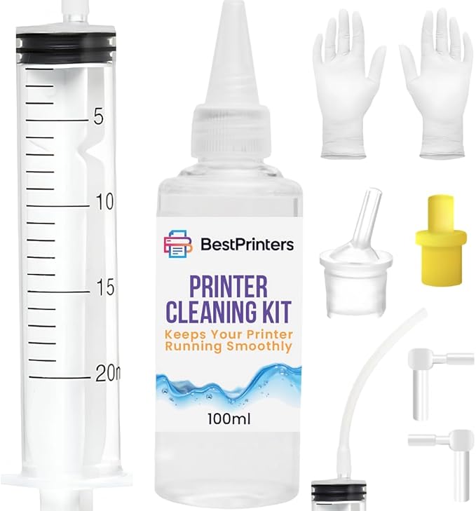 Best Printer Cleaning Kit for Epson, HP | Brother Inkjet Printhead Cleaning Kit | Inkjet Printer Head Cleaner | Printer Head Cleaning Kit with LARGE 20ml Syringe - 100ml Printer Cleaning Fluid