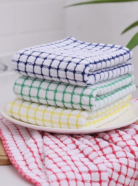 Kitinjoy Cotton 8 Pack Terry Kitchen Towels, 16 x 25 Inches Super Soft and Absorbent Dish Towels, Quick Drying Hand Towels for Kitchen Drying, Red