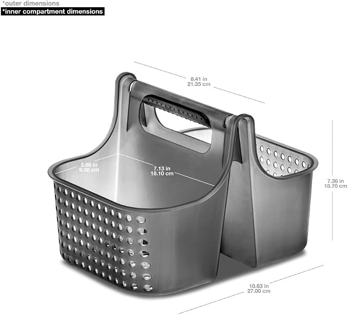 madesmart Premium Portable Shower Caddy, Hold Soap, Shampoo, Hair Supplies and Beauty Products, Cleaning Supplies Organizer for Home, Dorm, Plastic Shower Tote, Soft Handle, Smoke