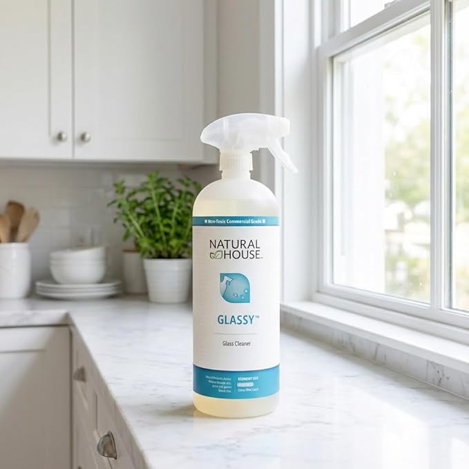Natural House Glassy - Plant-Based Glass Cleaner Spray - Streak-Free Multi-Surface Formula - Septic-Safe, Plumbing-Friendly - Citrus Mint Scent - 32 oz