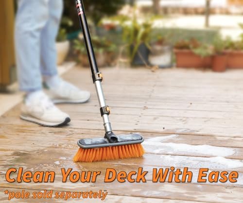 20 Foot High Reach Duster Kit with 4-12 ft Extension Pole and Medium Bristle Deck Scrub Brush Composite Deck Brush Head & Vinyl Siding Brush Boat Scrub Brush