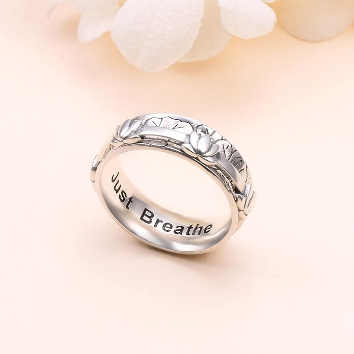 Ladytree Spinner Fidget Anxiety Ring,925 Sterling Silver Stress Relief Worry Ring,Platinum Plated ADHD Autism Jewelry,Birthday Mom Gift for Women