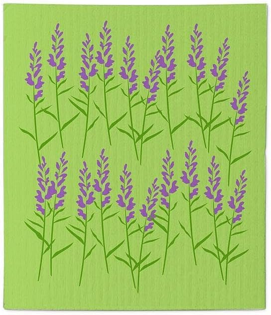 Abbott Collection Lavender Branch Dishcloths, 8-Inch, Cotton, Purple/Green, Set of 2