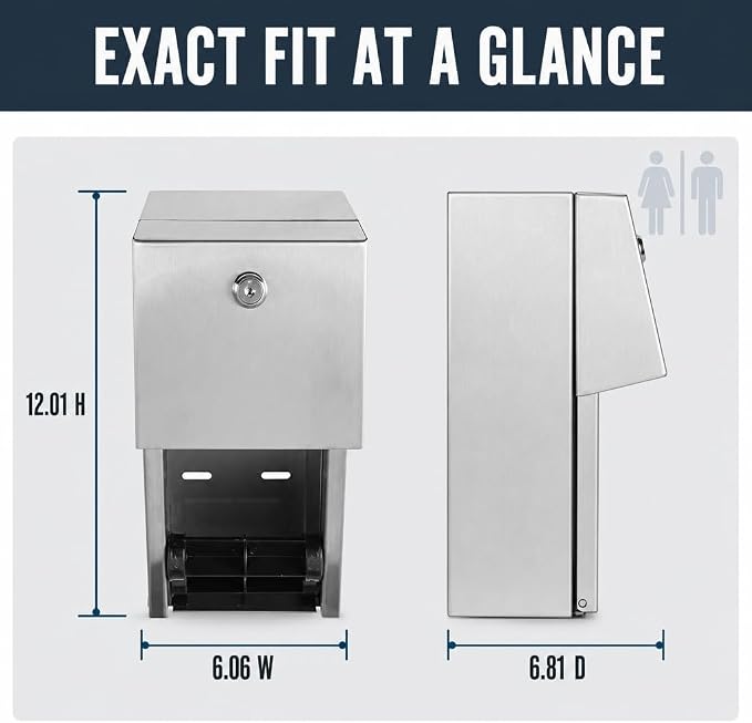 Commercial Toilet Paper Dispenser - 304 Stainless Steel Double Roll Holder - Heavy Duty Lockable Wall Mount Tissue Dispenser for Restroom - Metal Bathroom Fixtures