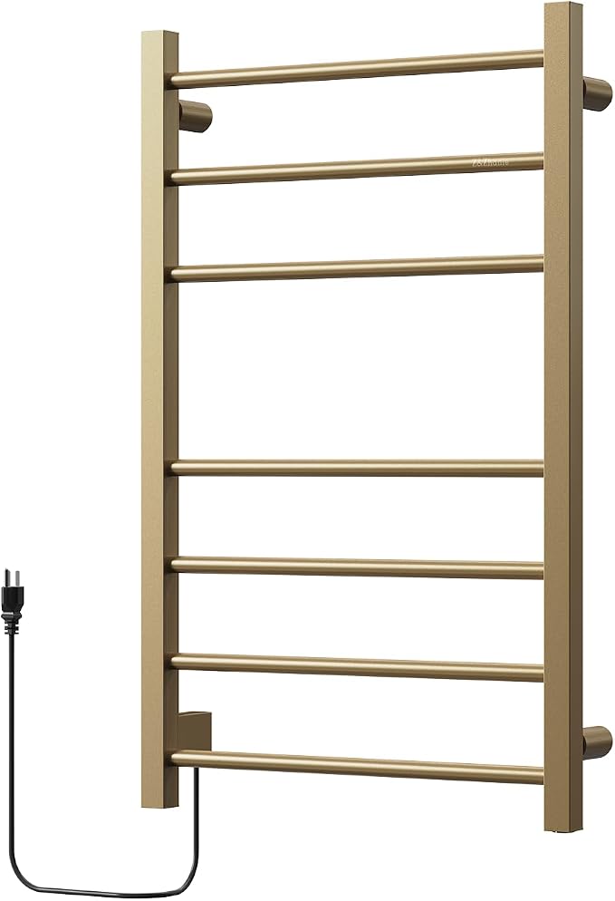 Z&Zhanle Electric Heated Towel Rack, Gold Finish, Wall Mounted Bathroom Warmer with Temperature Control, (Energy Efficient) with 7-Bar & Aluminum Frame for Bathroom