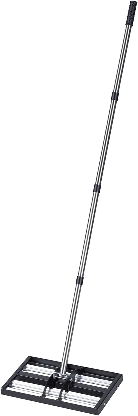 VEVOR Updated Lawn Leveling Rake with Roller, 17" x 10" Stainless Steel Lawn Leveler with 63.4" Adjustable Handle, Heavy Duty Yard Leveling Rake, Effort Saving Lawn Leveling Tool for Yard Golf Court