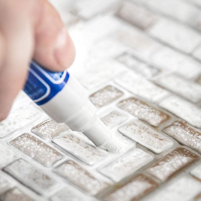 Grout Pen Tile Paint Marker: Waterproof Grout Colorant and Sealer Pen to Renew, Repair, and Refresh Tile Grout - Cleaner Coating Stain Pens - 2 Pack, 15mm Wide Light Grey and 5mm Narrow White Tip