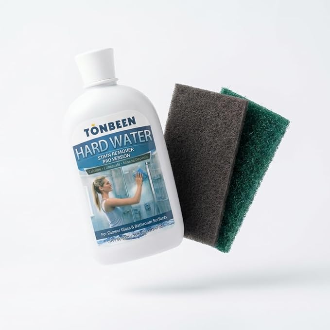 Hard Water Stain Remover PRO Series – Calcium & Limescale Cleaner for Shower Glass & Bathroom Surfaces, Includes Coarse & Fine Pads, 500 ml