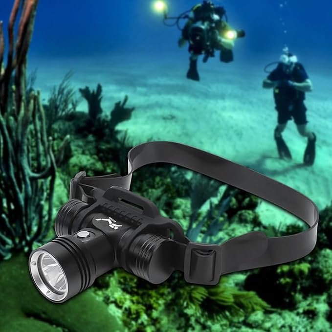 BORUIT B14 Rechargeable Diving Headlamp Flashlight IPX8 Waterproof Head Lamp Super Bright - 3 Light Mode Underwater 60M Swimming Headlight fit Adult Fishing Scuba Water Work