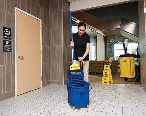 Rubbermaid Commercial Products WaveBrake 35 QT Side-Press Mop Bucket and Wringer Combo on Wheels, Blue, for Heavy-Duty Floor Cleaning