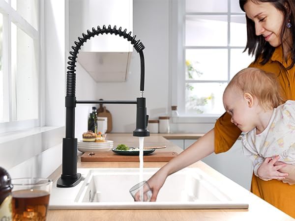 Touchless Kitchen Faucet with Pull Down Sprayer LED Light Single Handle Kitchen Sink Faucet Motion Sensor Smart Hands-Free, Stainless Steel Black