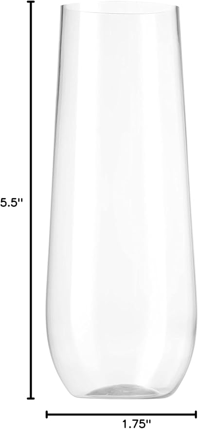 Munfix 36 Pack Stemless Plastic Champagne Flutes Disposable 9 Oz Clear Plastic Toasting Glasses Shatterproof Recyclable and BPA-Free