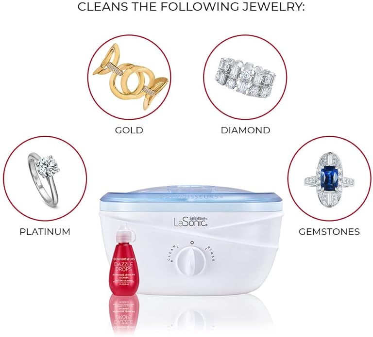 CONNOISSEURS LaSonic SafeWave Sonic Jewelry Cleaner Machine - Gently Cleans and Rinses - Features Dual Tanks, Two Cleaning Speeds, and Removable Lid