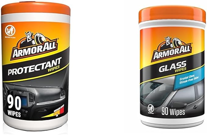 Armor All Interior Protectant Wipes (90 Count) with UV Protection with Car Glass Wipes (90 Count)